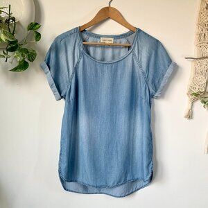 Anthropologie Cloth & Stone Chambray T Shirt Coastal Cowgirl Boho Chic Farmer